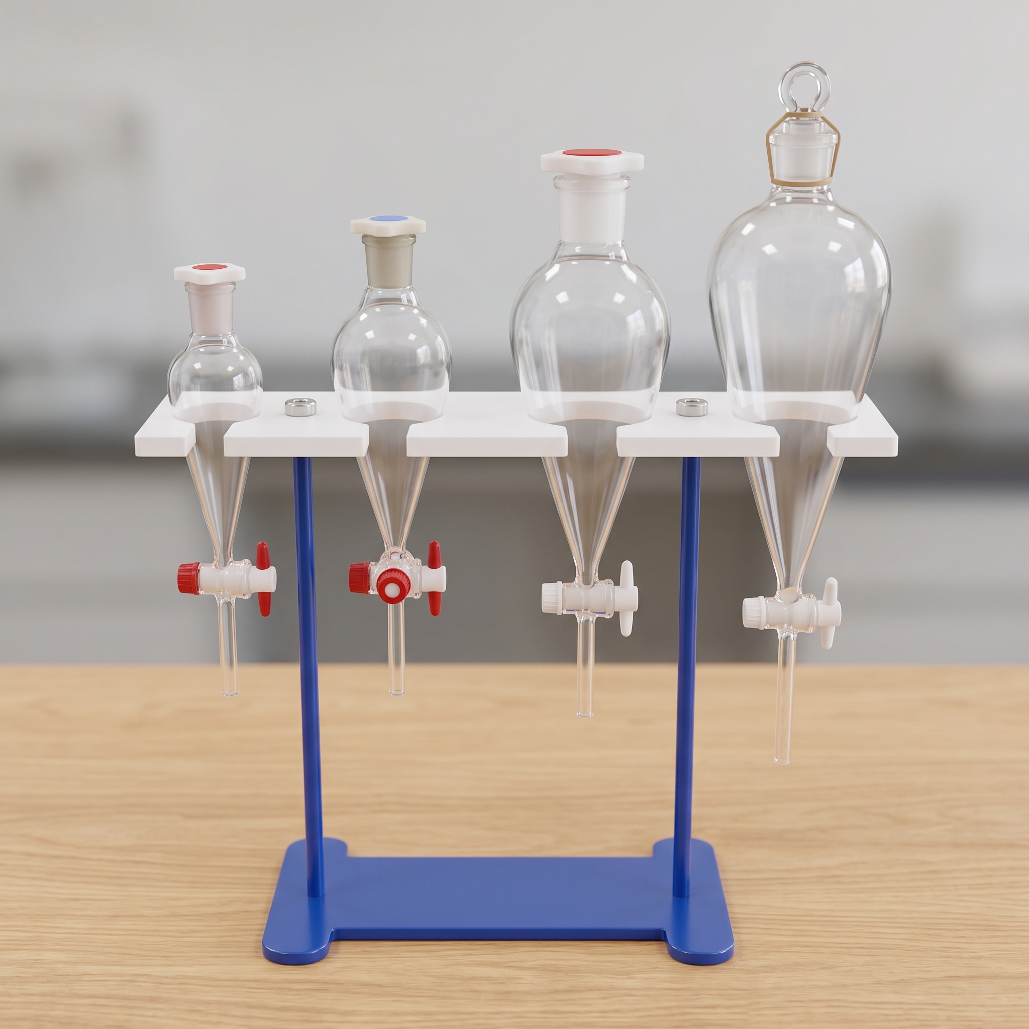 Premium 4-Place Separating Funnel Stand | Heavy-Duty Chemical-Resistant Lab Rack
